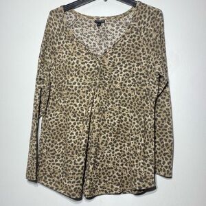 Torrid Womens Plus Size 0 Thermal Henley Top Leopard Animal Waffle V-Neck Casual